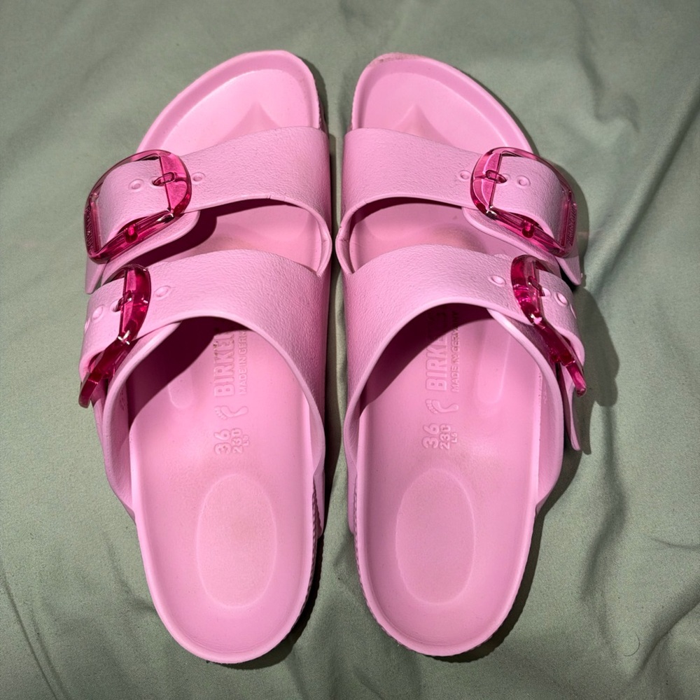 Birkenstock Pink Double-Strap Kids Sandals with Transparent Buckles